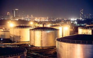 Selective focus Oil Tanks for background